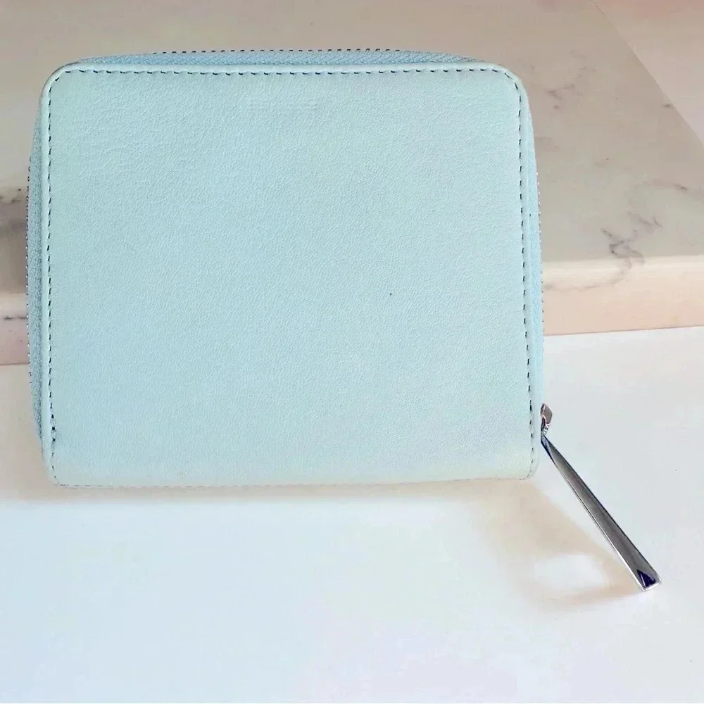 Margot New York Dana Pale Blue Leather Small Zip Around Wallet